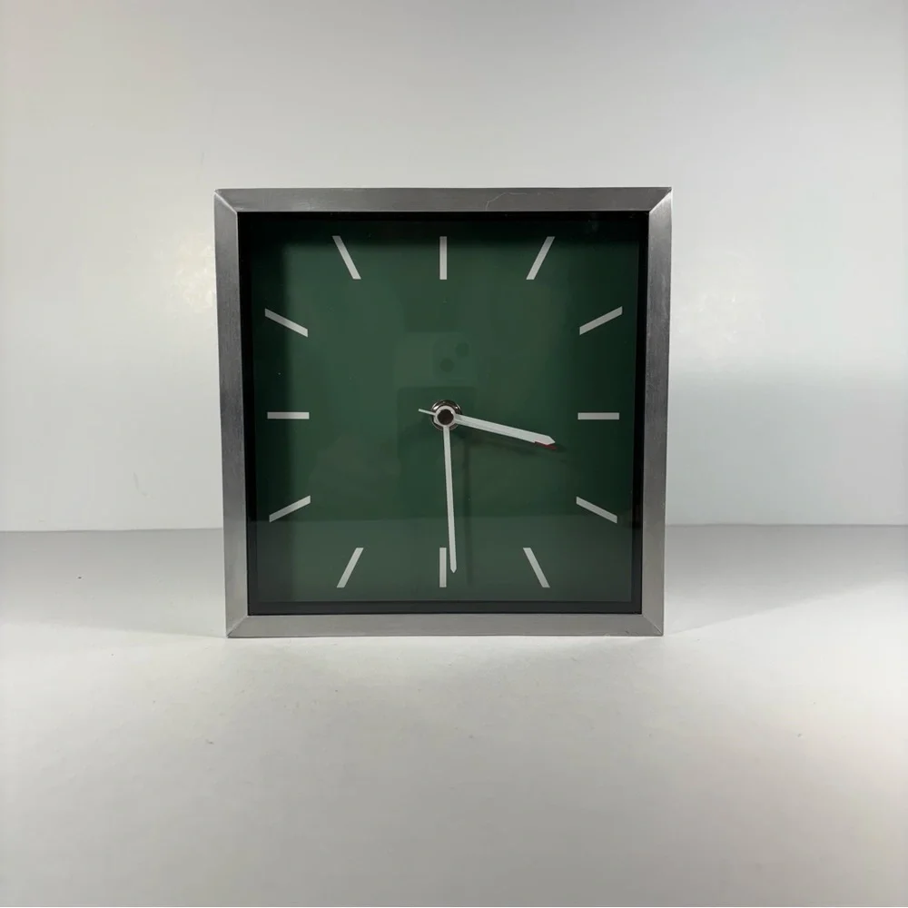 Modern Green Wall Clock with Silver Frame‎
